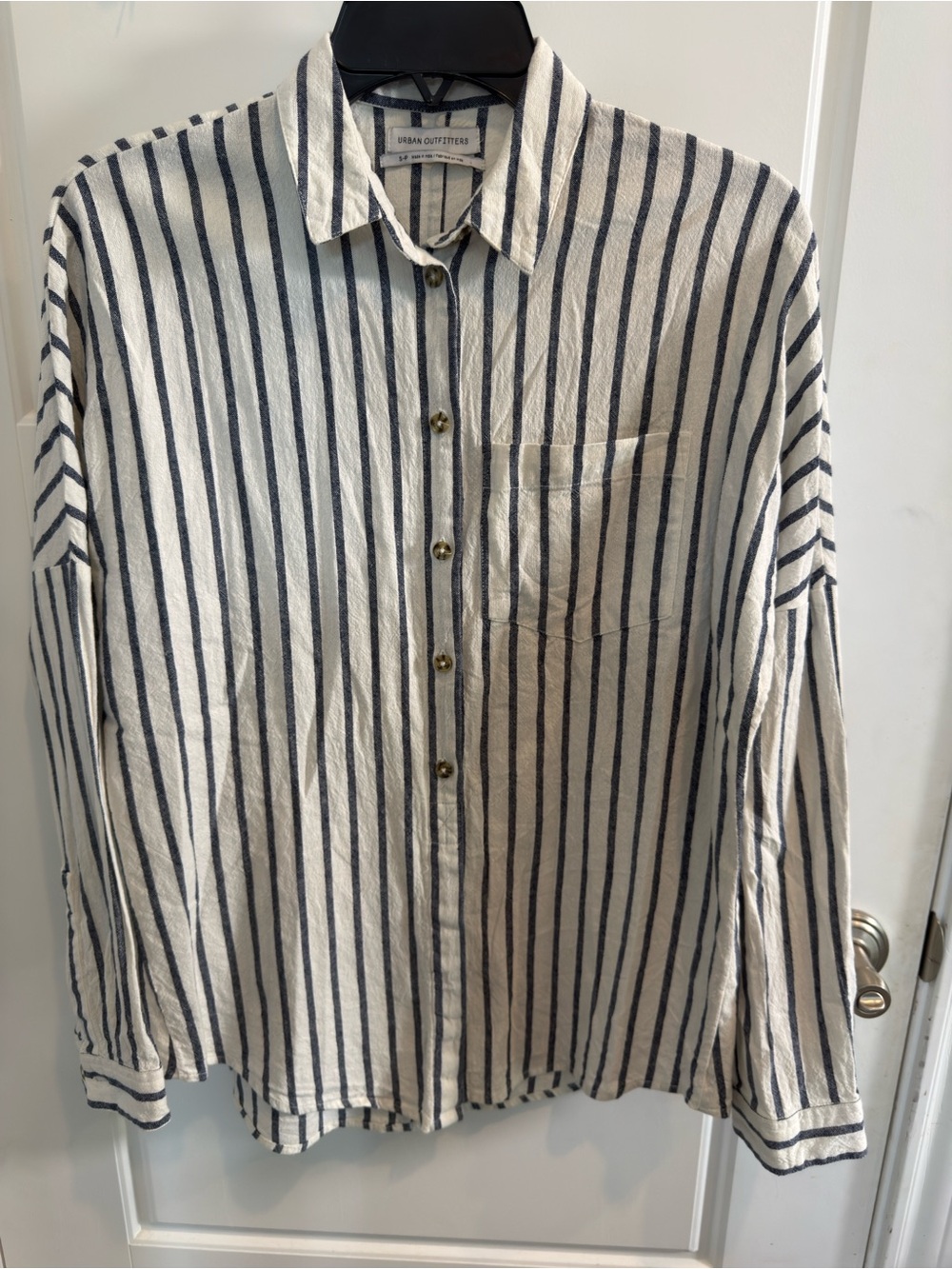 Urban Outfitters White Shirt with Navy Vertical Stripes